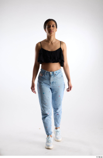 Jimena  1 black ruffled crop top blue jeans casual…